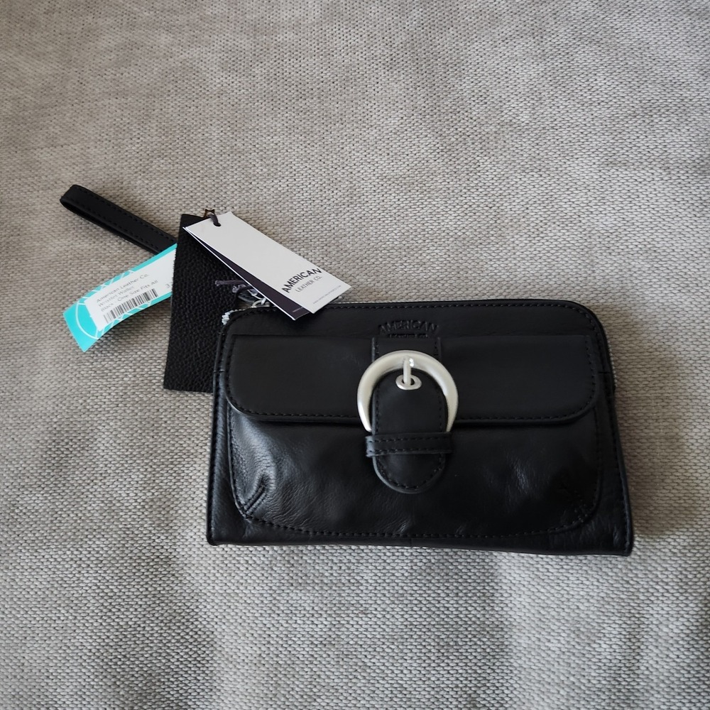 American Leather Co Black Wristlet Wallet NWT